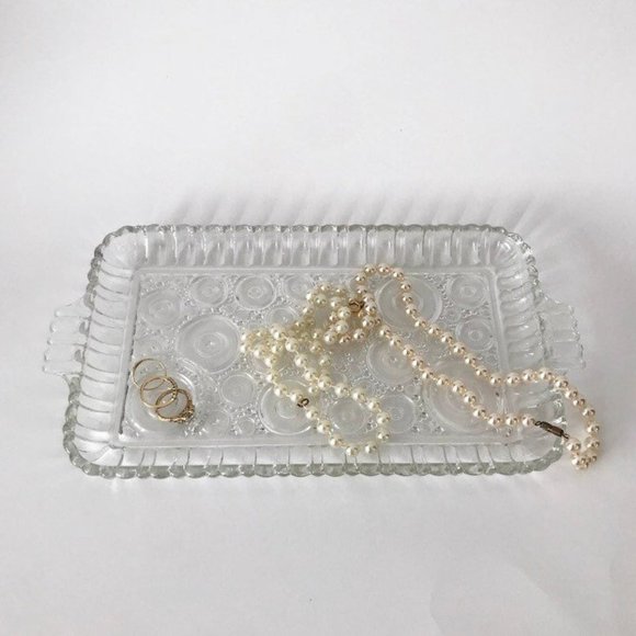 Vintage Clear Glass Tray with Circle Patterns